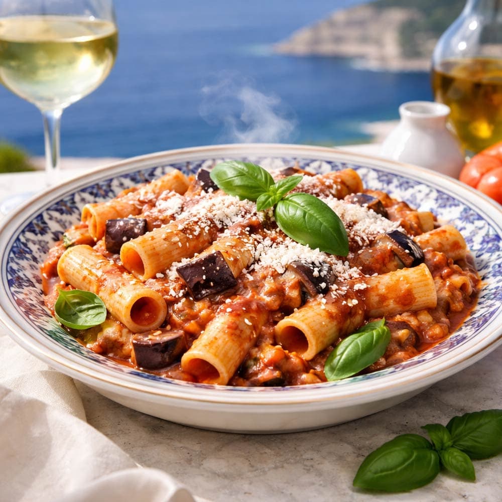 Pasta alla Norma con melanzane e ricotta salata