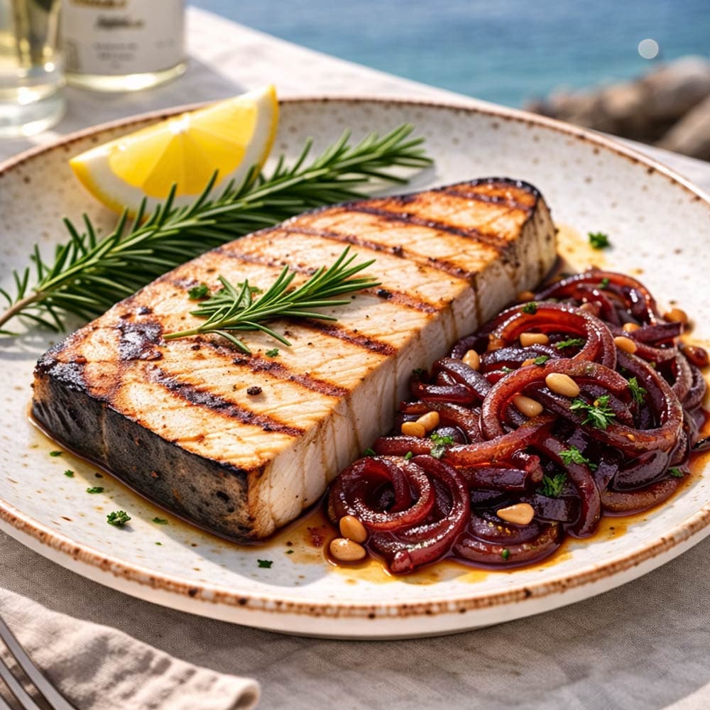Pesce spada con cipolla in agrodolce