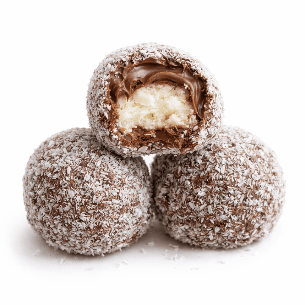 Palline di cocco artigianali con glassa al cioccolato